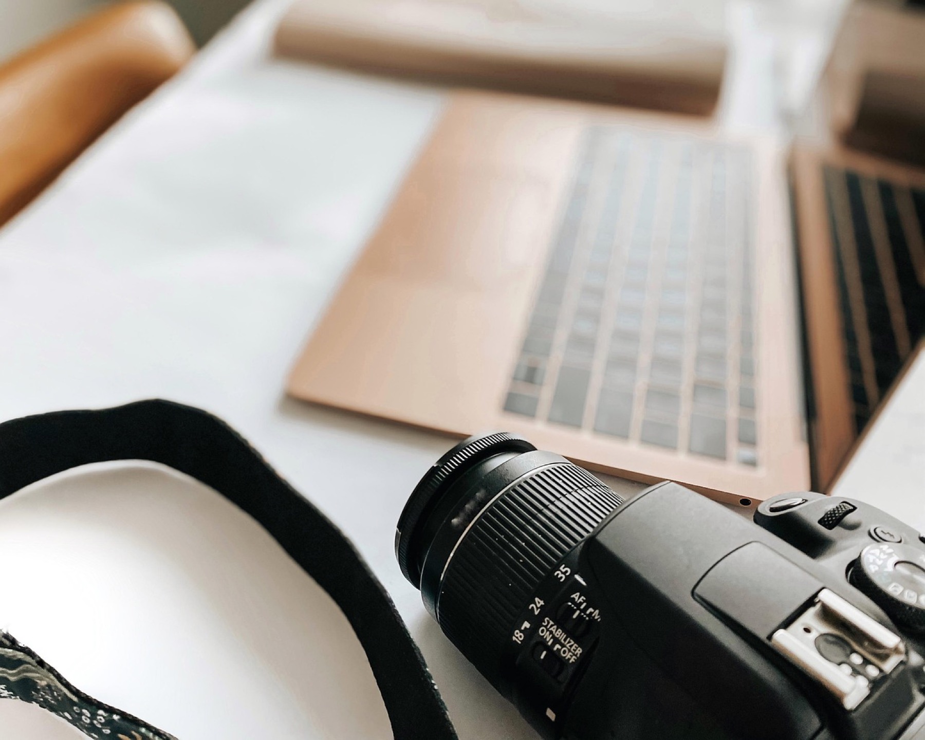 Camera and laptop workspace for digital content production